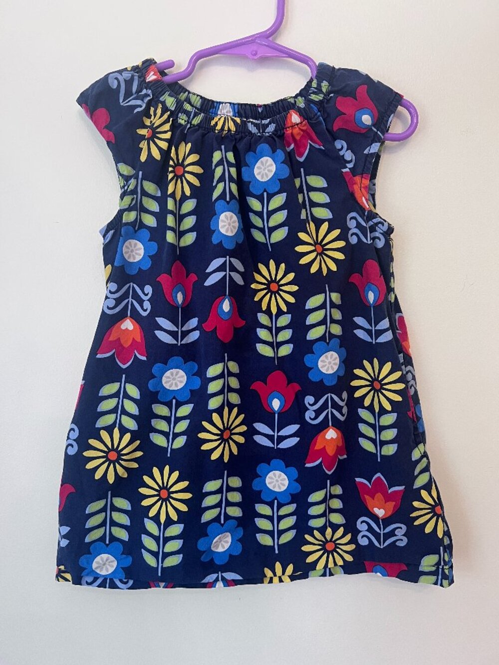 Hanna Andersson Navy Blue Scandinavian Floral Shift Tunic Dress 4T